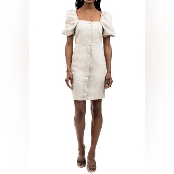 Rachel Parcell Button Front Puff Sleeve Dress Khaki Size XS - Picture 1 of 6